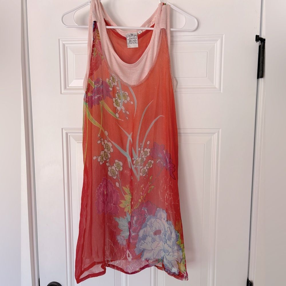 Parsley & Sage women’s layered orange floral mini dress/tunic tank top MEDIUM